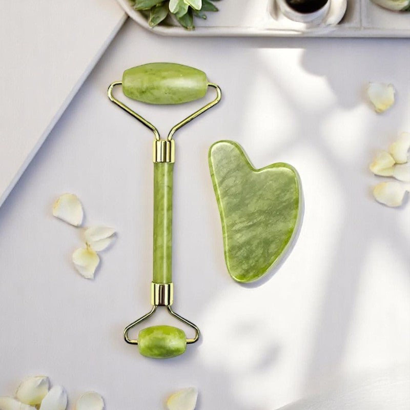 Natural Green Stone Facial Rollers and Gua Sha Kit